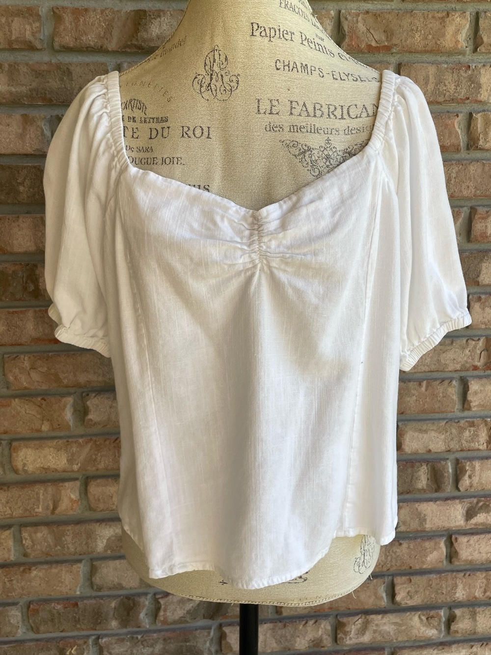 Black Tape_ White Peasant Boho Blouse with Puff Sleeves